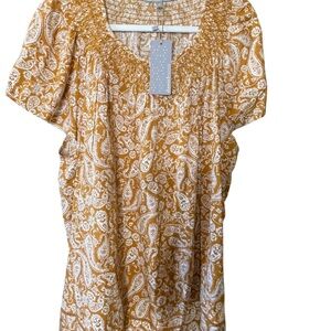 Daniel Rainn 4X Top Embroidered Smocked neckline Flutter Sleeves